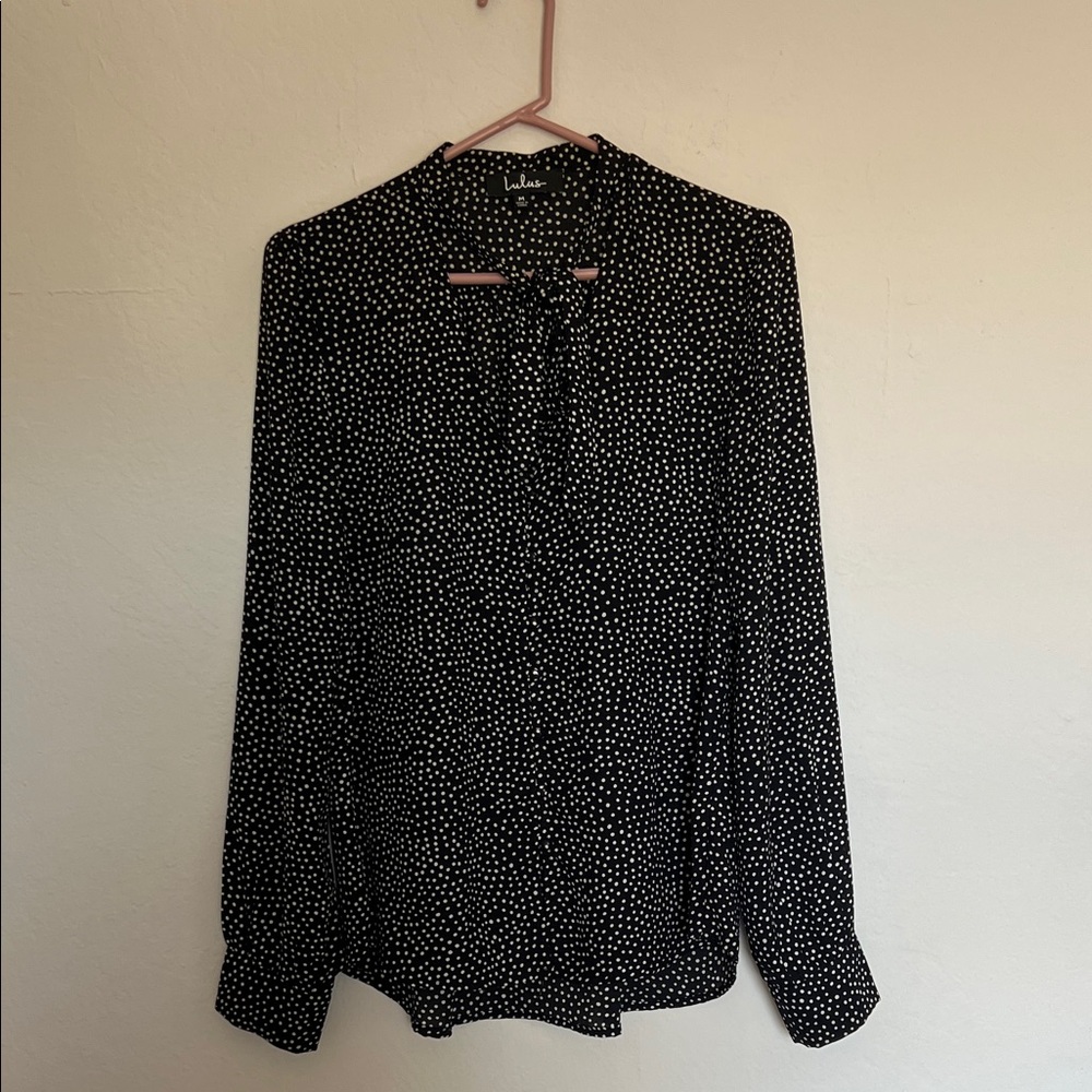Lulu's Black and White Dotted Blouse